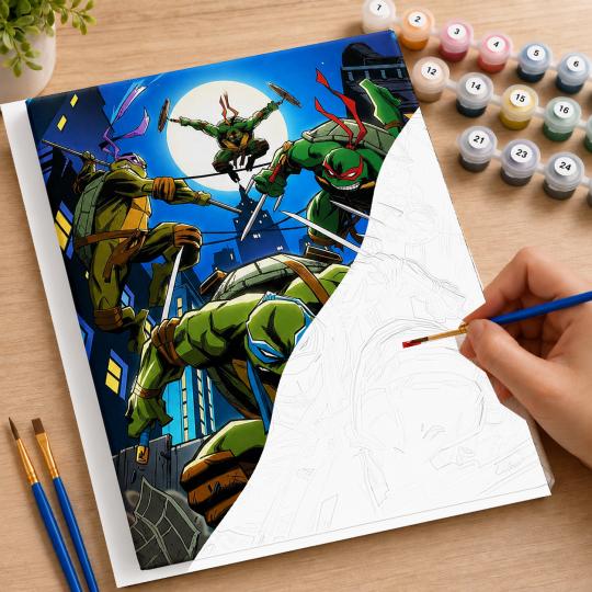 PAINT BY NUMBERS WITH FRAME Paintings to Paint - Teenage Mutant Ninja Turtles in Action 40x50 cm, photo 7