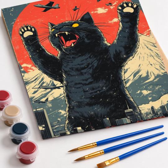 PAINT BY NUMBERS WITH FRAME Paintings to Paint - Godzilla Cat 40x50 cm, photo 4