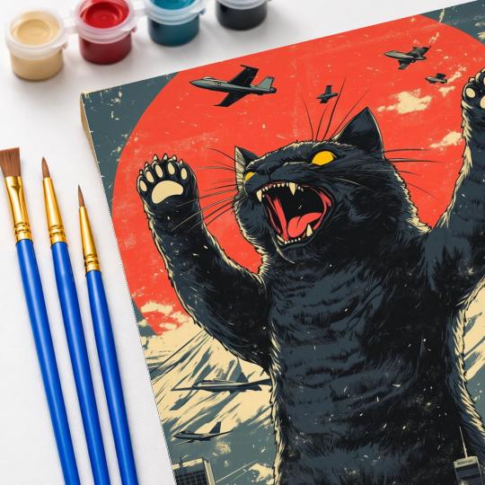 PAINT BY NUMBERS WITH FRAME Paintings to Paint - Godzilla Cat 40x50 cm, photo 5