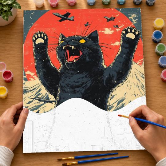 PAINT BY NUMBERS WITH FRAME Paintings to Paint - Godzilla Cat 40x50 cm, photo 6