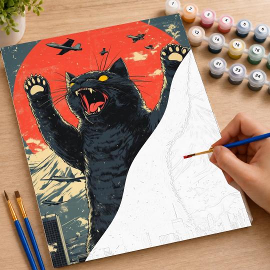 PAINT BY NUMBERS WITH FRAME Paintings to Paint - Godzilla Cat 40x50 cm, photo 7
