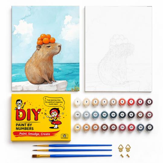 PAINT BY NUMBERS Paintings to Paint - Capybara with Oranges 40x50 cm, photo 2