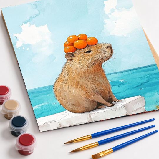 PAINT BY NUMBERS Paintings to Paint - Capybara with Oranges 40x50 cm, photo 4