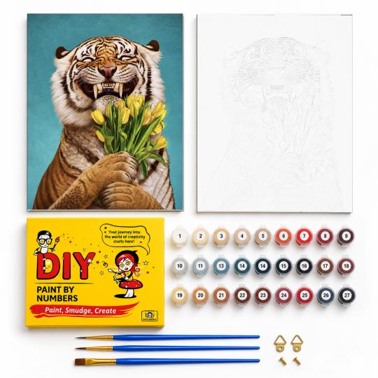 PAINT BY NUMBERS WITH FRAME Paintings to Paint - Tiger with Flowers 40x50 cm, photo 2