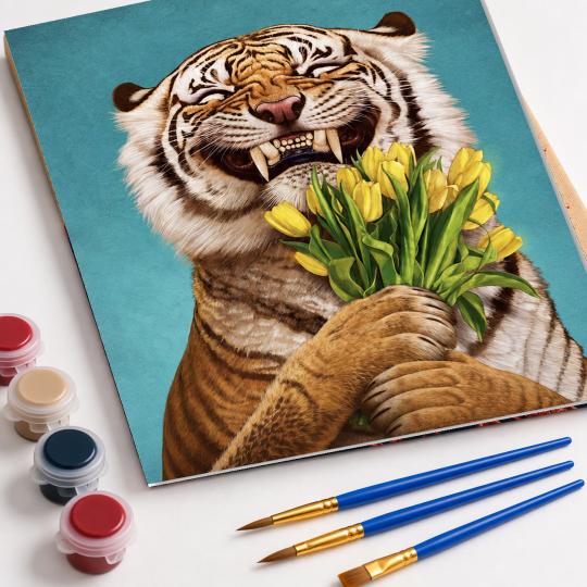 PAINT BY NUMBERS WITH FRAME Paintings to Paint - Tiger with Flowers 40x50 cm, photo 4