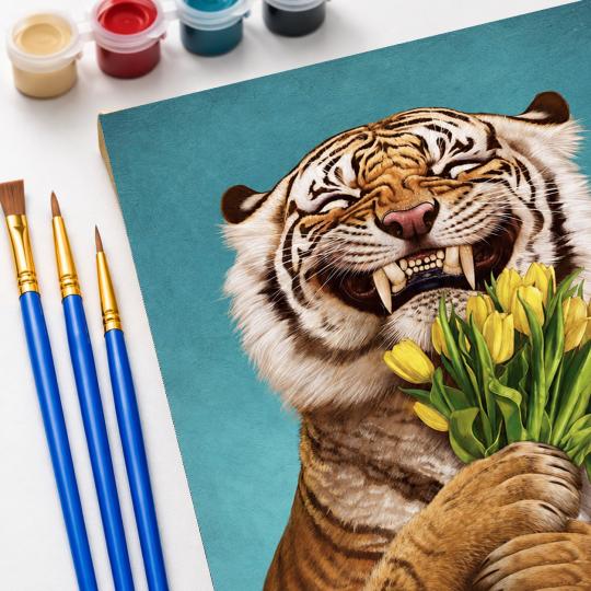 PAINT BY NUMBERS WITH FRAME Paintings to Paint - Tiger with Flowers 40x50 cm, photo 5
