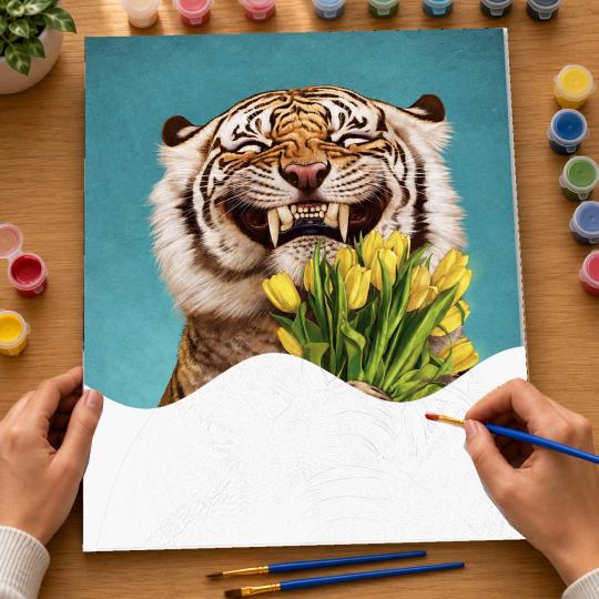 PAINT BY NUMBERS WITH FRAME Paintings to Paint - Tiger with Flowers 40x50 cm, photo 6