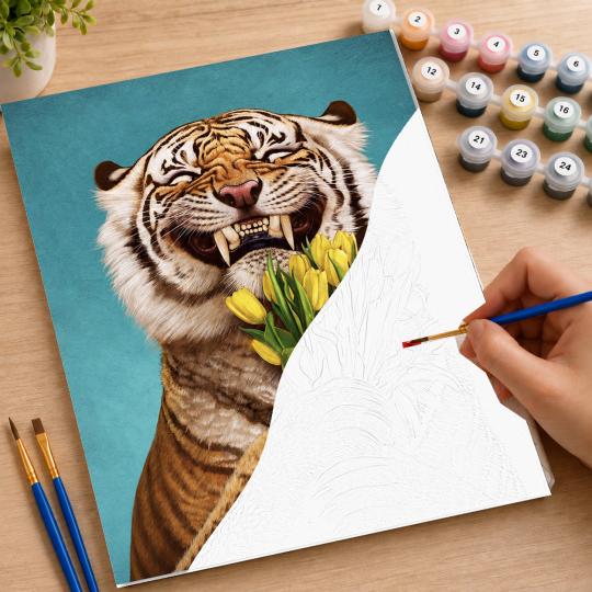 PAINT BY NUMBERS WITH FRAME Paintings to Paint - Tiger with Flowers 40x50 cm, photo 7