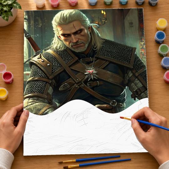 PAINT BY NUMBERS Paintings to Paint - The Witcher - Geralt Playing Gwent 40x50 cm, photo 6