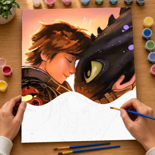 PAINT BY NUMBERS Paintings to Paint - Toothless and Hiccup 40x50 cm, photo 6