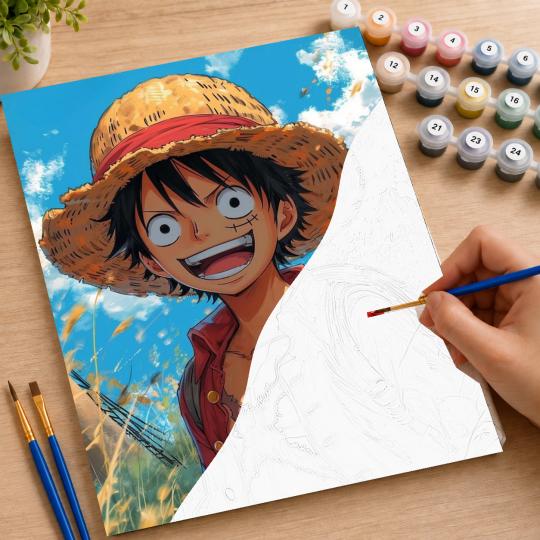 PAINT BY NUMBERS WITH FRAME Paintings to Paint - One Piece - Monkey D. Luffy 40x50 cm, photo 7