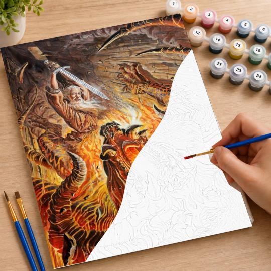 PAINT BY NUMBERS WITH FRAME Paintings to Paint - The Battle with the Balrog - The Lord of the Rings 40x50 cm, photo 7