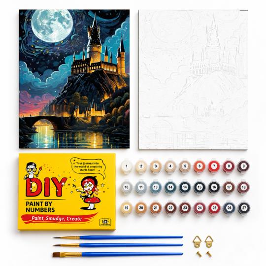 PAINT BY NUMBERS WITH FRAME Paintings to Paint - Harry Potter - Hogwarts School at Night 40x50 cm, photo 2