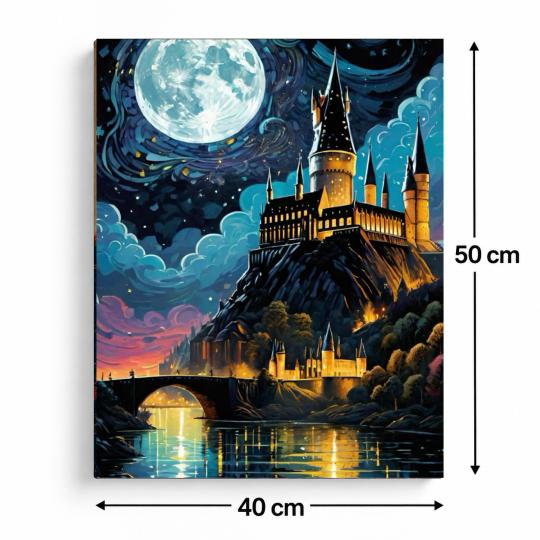 PAINT BY NUMBERS WITH FRAME Paintings to Paint - Harry Potter - Hogwarts School at Night 40x50 cm, photo 3