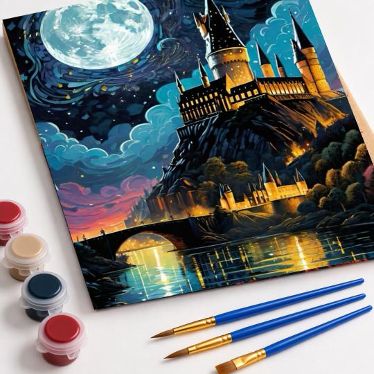 PAINT BY NUMBERS WITH FRAME Paintings to Paint - Harry Potter - Hogwarts School at Night 40x50 cm, photo 4