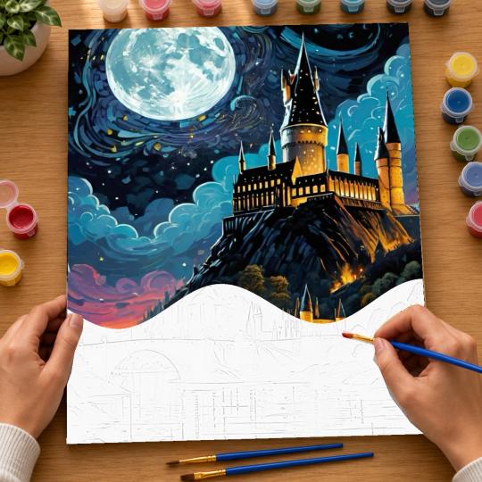 PAINT BY NUMBERS WITH FRAME Paintings to Paint - Harry Potter - Hogwarts School at Night 40x50 cm, photo 6