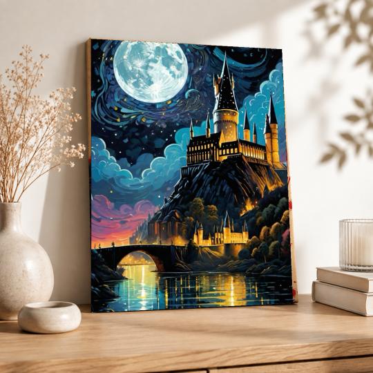 PAINT BY NUMBERS WITH FRAME Paintings to Paint - Harry Potter - Hogwarts School at Night 40x50 cm, photo 8