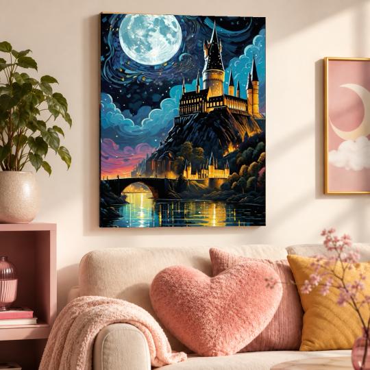 PAINT BY NUMBERS WITH FRAME Paintings to Paint - Harry Potter - Hogwarts School at Night 40x50 cm, photo 9