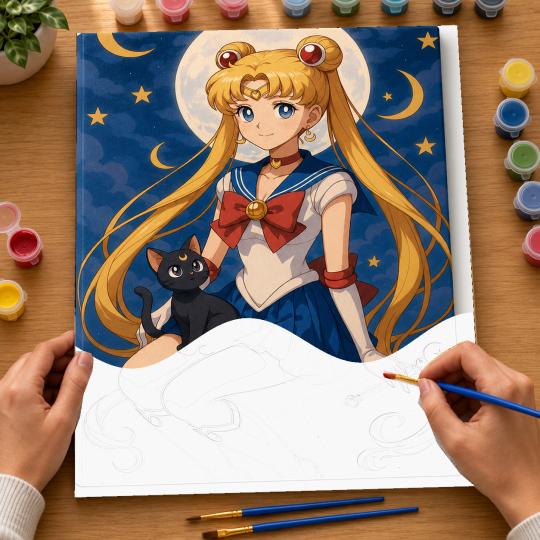 PAINT BY NUMBERS Paintings to Paint - Sailor Moon and Luna 40x50 cm, photo 6
