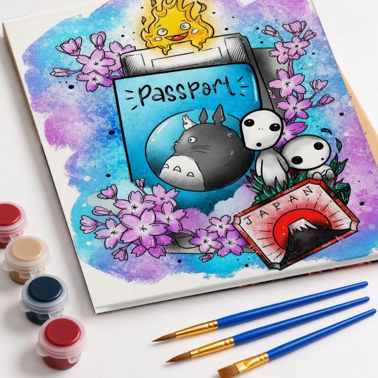 MALOWANIE PO NUMERACH Z RAMĄ Obrazy do malowania Paszport Ghibli 40x50 cm, zdjęcie 4