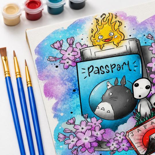 MALOWANIE PO NUMERACH Z RAMĄ Obrazy do malowania Paszport Ghibli 40x50 cm, zdjęcie 5