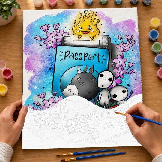 MALOWANIE PO NUMERACH Z RAMĄ Obrazy do malowania Paszport Ghibli 40x50 cm, zdjęcie 6