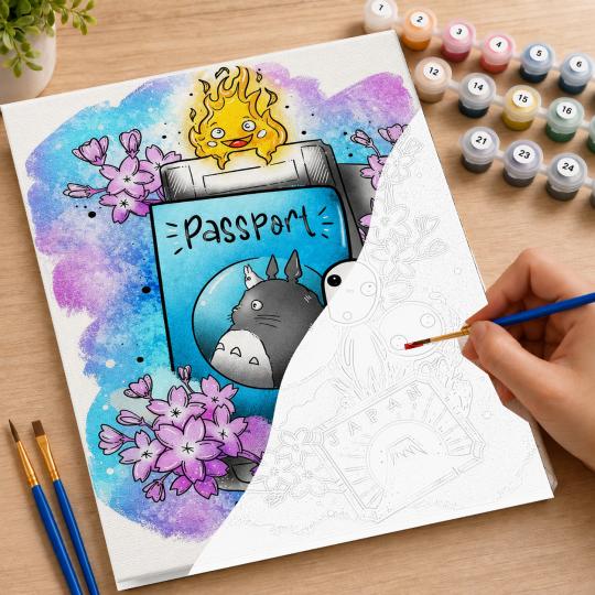 MALOWANIE PO NUMERACH Z RAMĄ Obrazy do malowania Paszport Ghibli 40x50 cm, zdjęcie 7