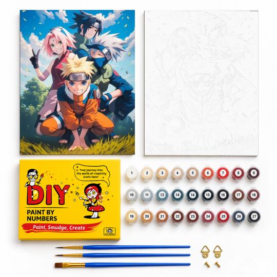 PAINT BY NUMBERS WITH FRAME Paintings to Paint - Naruto Team 40x50 cm, photo 2