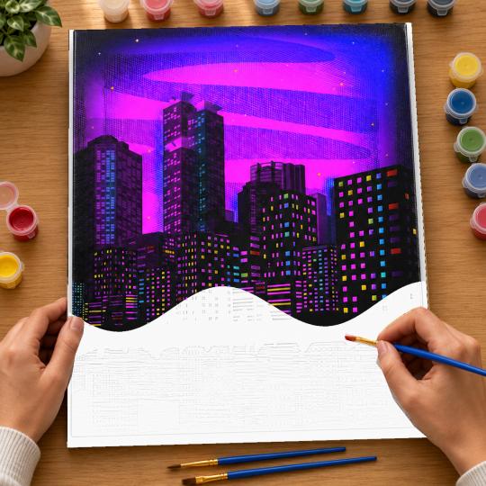 MALOWANIE PO NUMERACH Z RAMĄ Obrazy do malowania Neonowa Panorama 40x50 cm, zdjęcie 6