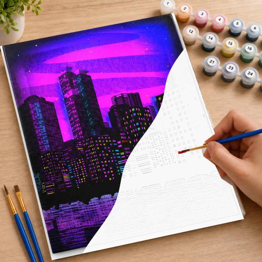 MALOWANIE PO NUMERACH Z RAMĄ Obrazy do malowania Neonowa Panorama 40x50 cm, zdjęcie 7