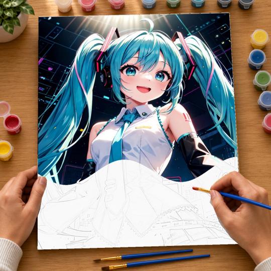 PAINT BY NUMBERS WITH FRAME Paintings to Paint - Anime Hatsune Miku 40x50 cm, photo 6
