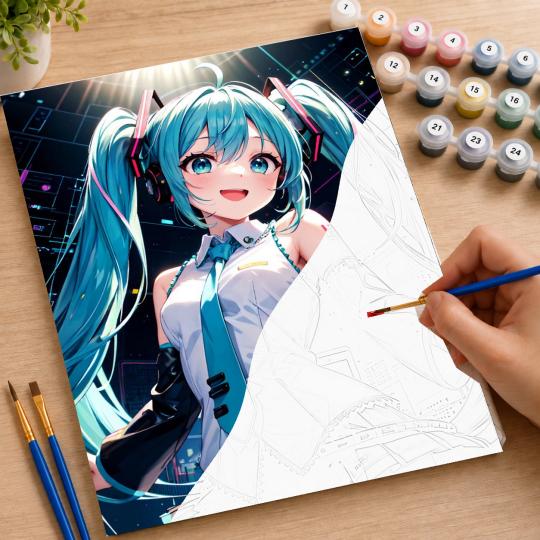 PAINT BY NUMBERS WITH FRAME Paintings to Paint - Anime Hatsune Miku 40x50 cm, photo 7