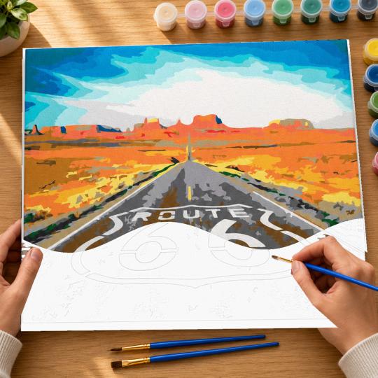 MALOWANIE PO NUMERACH Z RAMĄ Obrazy do malowania Route 66 50x40 cm, zdjęcie 6