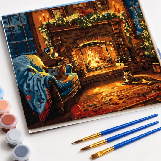 PAINT BY NUMBERS WITH FRAME Paintings to Paint - Christmas Fireplace 50x40 cm, photo 4