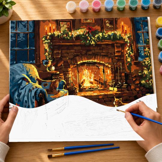 PAINT BY NUMBERS WITH FRAME Paintings to Paint - Christmas Fireplace 50x40 cm, photo 6