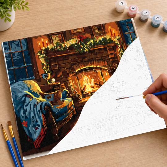 PAINT BY NUMBERS WITH FRAME Paintings to Paint - Christmas Fireplace 50x40 cm, photo 7