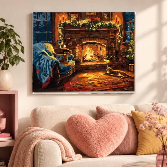 PAINT BY NUMBERS WITH FRAME Paintings to Paint - Christmas Fireplace 50x40 cm, photo 9