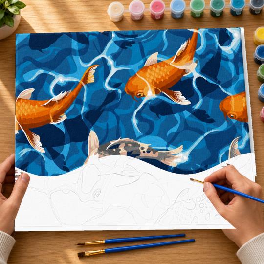 MALOWANIE PO NUMERACH Z RAMĄ Obrazy do malowania Japoński Karp 50x40 cm, zdjęcie 6