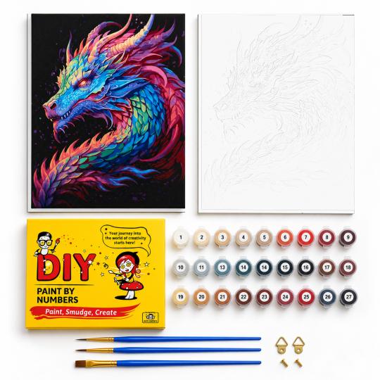 MALOWANIE PO NUMERACH Z RAMĄ Obrazy do malowania Kolorowy smok 50x40 cm, zdjęcie 2