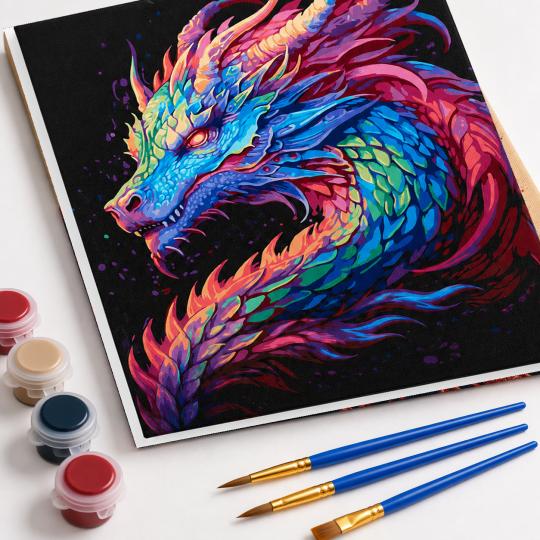 MALOWANIE PO NUMERACH Z RAMĄ Obrazy do malowania Kolorowy smok 50x40 cm, zdjęcie 4