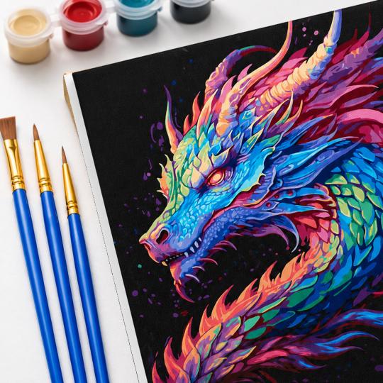 MALOWANIE PO NUMERACH Z RAMĄ Obrazy do malowania Kolorowy smok 50x40 cm, zdjęcie 5