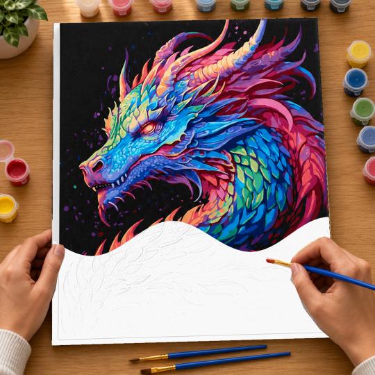 MALOWANIE PO NUMERACH Z RAMĄ Obrazy do malowania Kolorowy smok 50x40 cm, zdjęcie 6