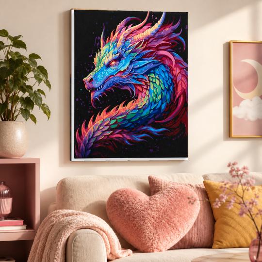 MALOWANIE PO NUMERACH Z RAMĄ Obrazy do malowania Kolorowy smok 50x40 cm, zdjęcie 9
