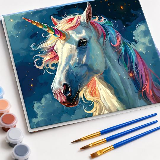 MALOWANIE PO NUMERACH Z RAMĄ Obrazy do malowania Biały Jednorożec 50x40 cm, zdjęcie 4