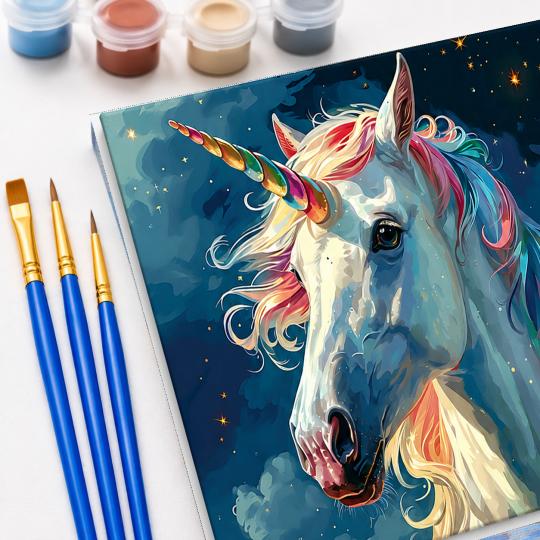 MALOWANIE PO NUMERACH Z RAMĄ Obrazy do malowania Biały Jednorożec 50x40 cm, zdjęcie 5