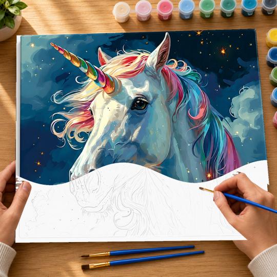 MALOWANIE PO NUMERACH Z RAMĄ Obrazy do malowania Biały Jednorożec 50x40 cm, zdjęcie 6