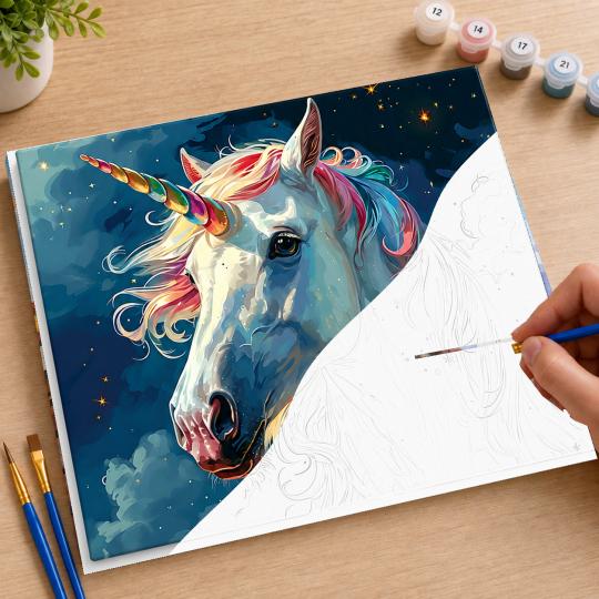 MALOWANIE PO NUMERACH Z RAMĄ Obrazy do malowania Biały Jednorożec 50x40 cm, zdjęcie 7