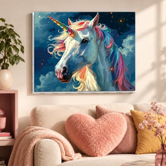 MALOWANIE PO NUMERACH Z RAMĄ Obrazy do malowania Biały Jednorożec 50x40 cm, zdjęcie 9