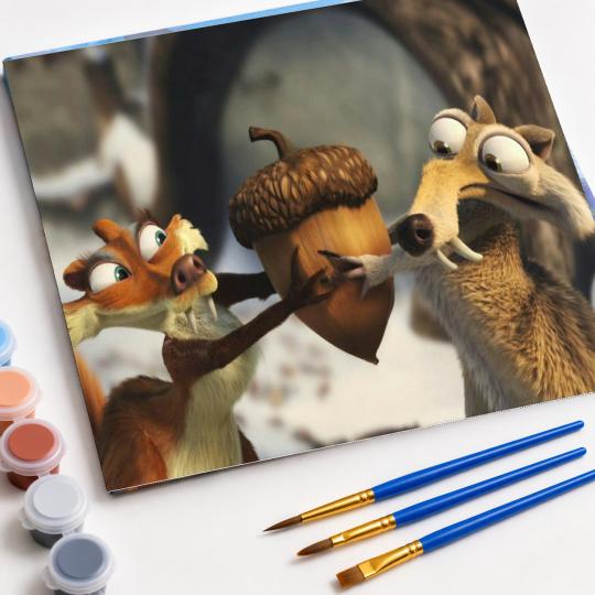 MALOWANIE PO NUMERACH Z RAMĄ Epoka lodowcowa Scrat i Scratte 50x40 cm, zdjęcie 4