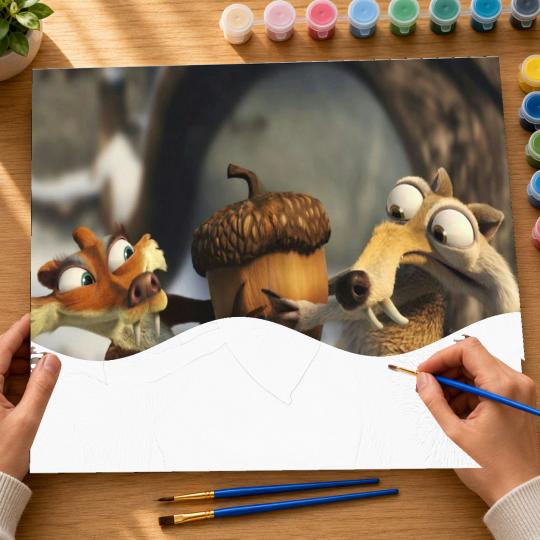 MALOWANIE PO NUMERACH Z RAMĄ Epoka lodowcowa Scrat i Scratte 50x40 cm, zdjęcie 6